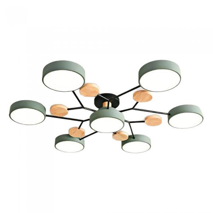 Plafondlamp Scandinavisch met Ronde Schermen en Houten Accenten