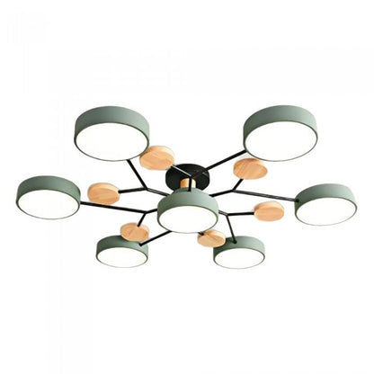 Plafondlamp Scandinavisch met Ronde Schermen en Houten Accenten