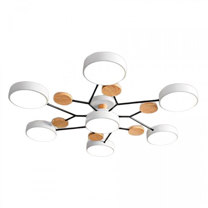 Plafondlamp Scandinavisch met Ronde Schermen en Houten Accenten
