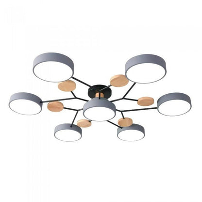 Plafondlamp Scandinavisch met Ronde Schermen en Houten Accenten