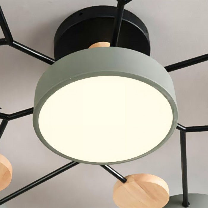 Plafondlamp Scandinavisch met Ronde Schermen en Houten Accenten