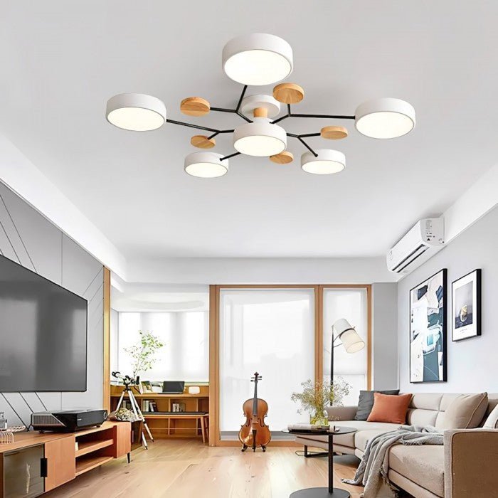 Plafondlamp Scandinavisch met Ronde Schermen en Houten Accenten