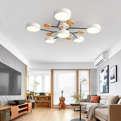 Plafondlamp Scandinavisch met Ronde Schermen en Houten Accenten