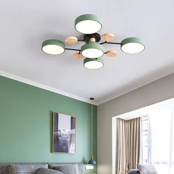 Plafondlamp Scandinavisch met Ronde Schermen en Houten Accenten