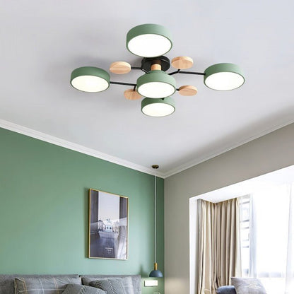 Plafondlamp Scandinavisch met Ronde Schermen en Houten Accenten