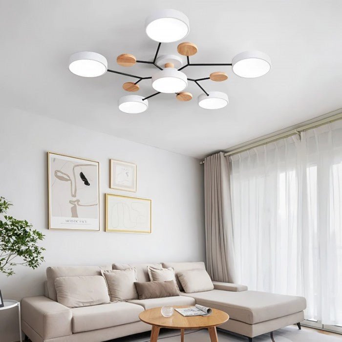 Plafondlamp Scandinavisch met Ronde Schermen en Houten Accenten