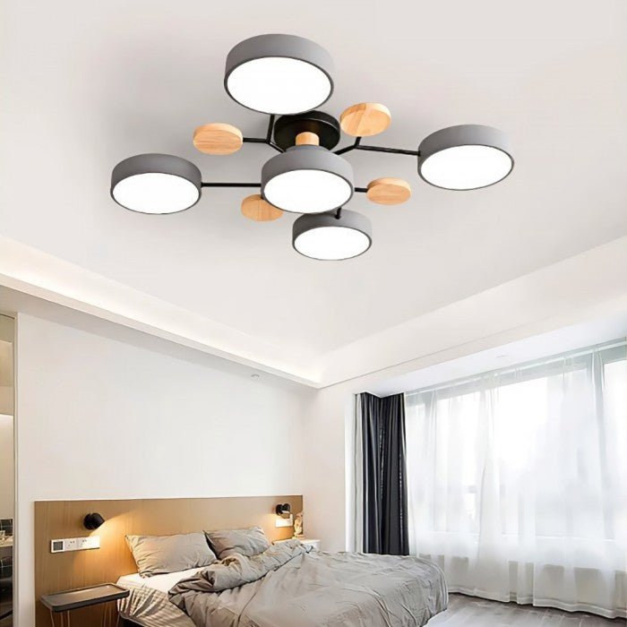 Plafondlamp Scandinavisch met Ronde Schermen en Houten Accenten
