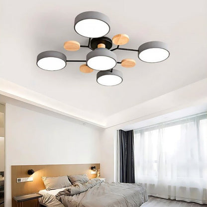 Plafondlamp Scandinavisch met Ronde Schermen en Houten Accenten