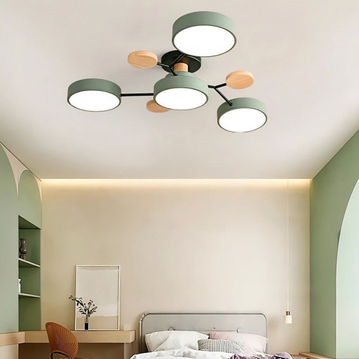 Plafondlamp Scandinavisch met Ronde Schermen en Houten Accenten