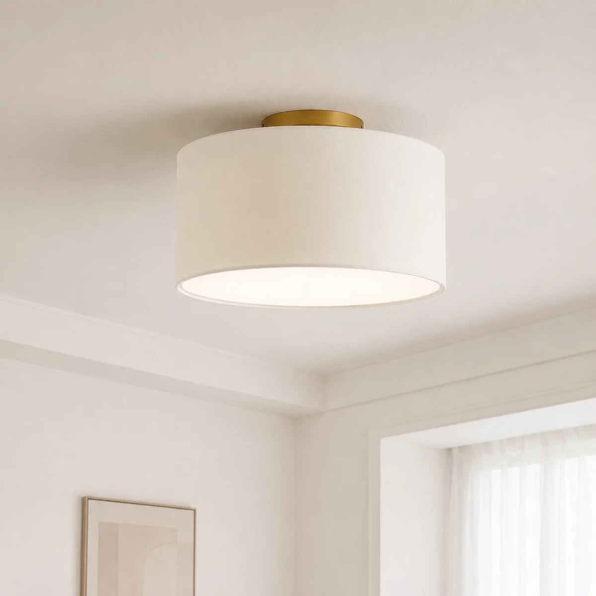 Plafondlamp Scandinavisch met Stoffen Kap en Ronde Trommelform