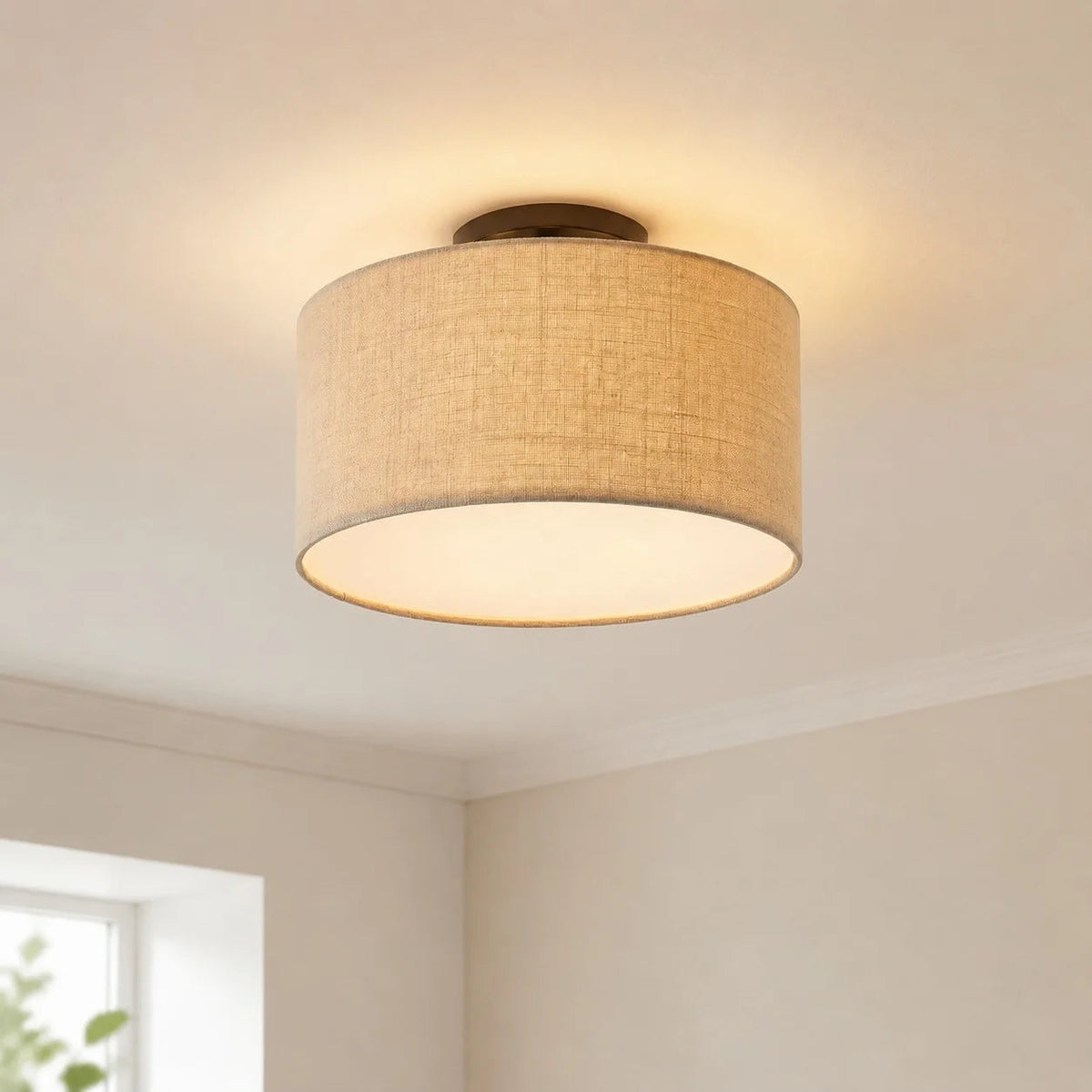 Plafondlamp Scandinavisch met Stoffen Kap en Ronde Trommelform