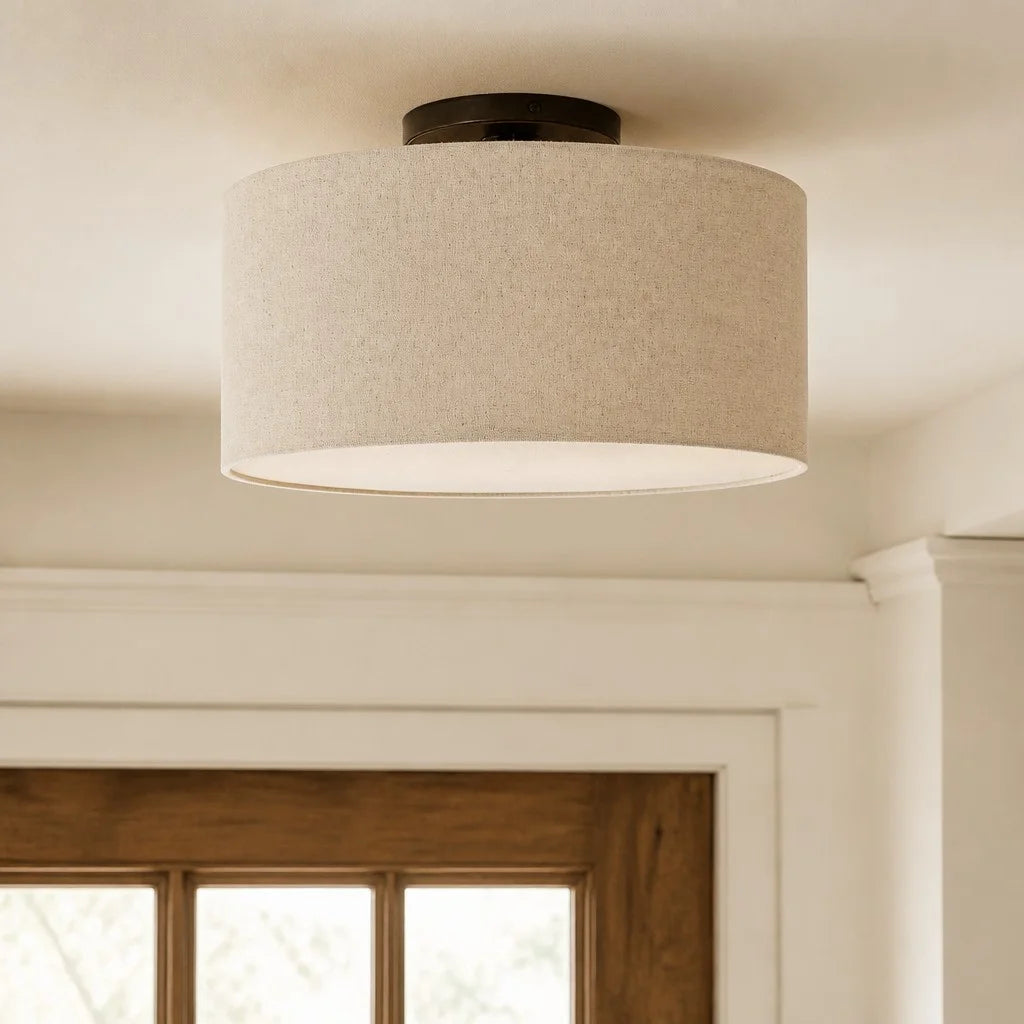 Plafondlamp Scandinavisch met Stoffen Kap en Ronde Trommelform