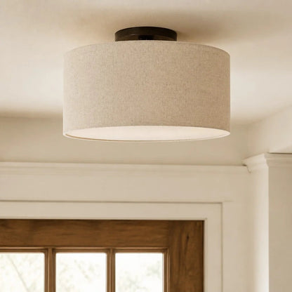 Plafondlamp Scandinavisch met Stoffen Kap en Ronde Trommelform