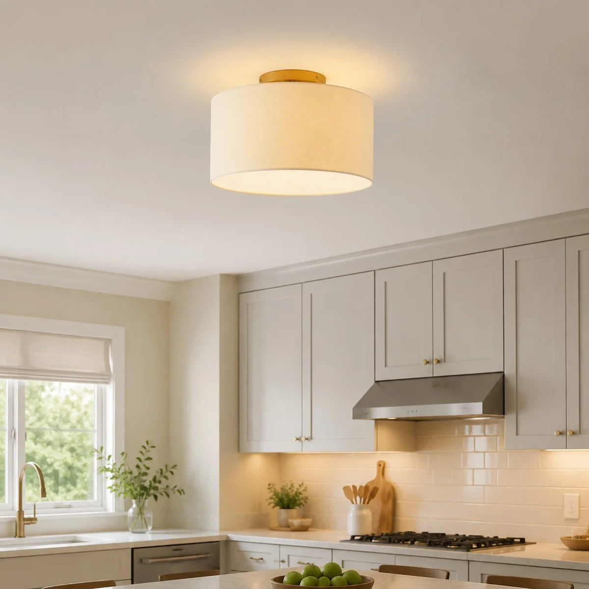 Plafondlamp Scandinavisch met Stoffen Kap en Ronde Trommelform