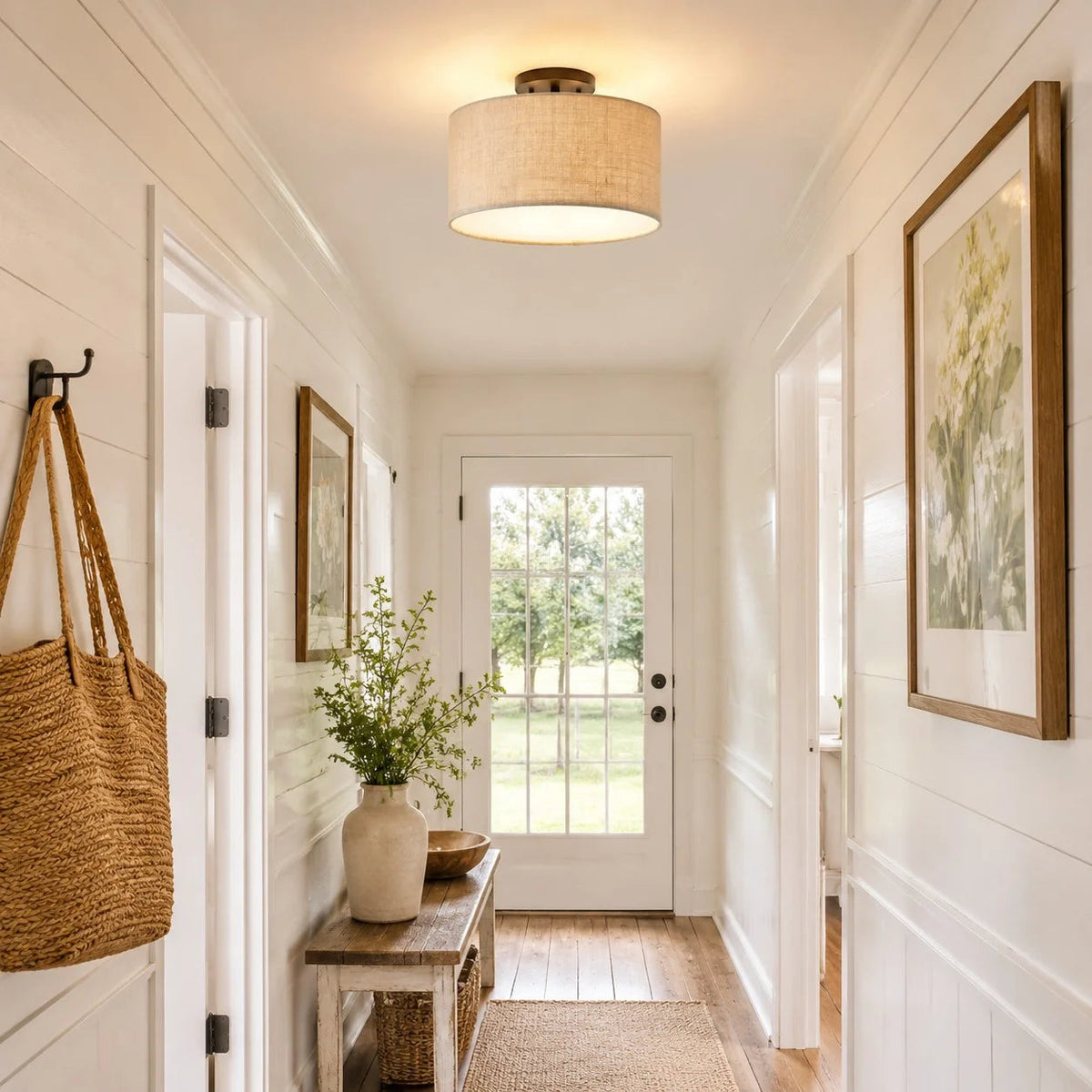 Plafondlamp Scandinavisch met Stoffen Kap en Ronde Trommelform
