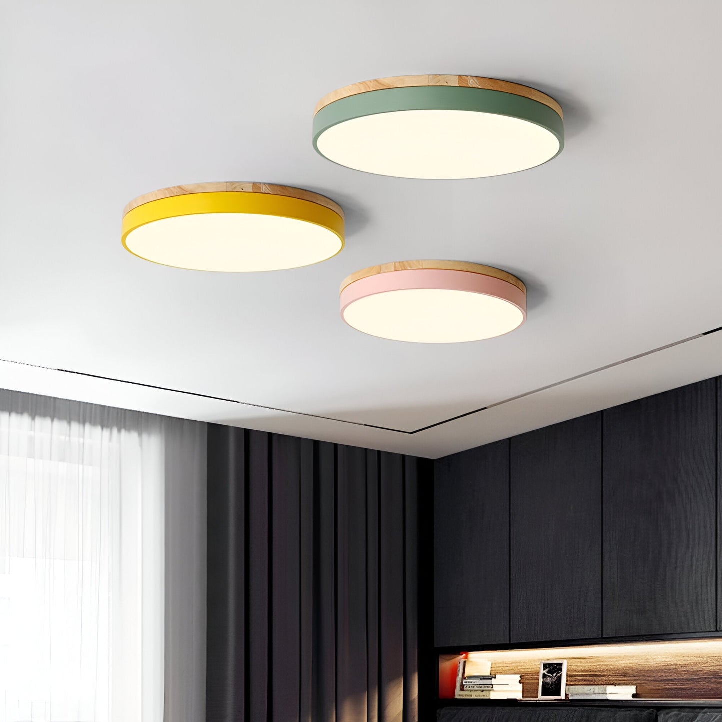 Plafondlamp Scandinavisch Rond LED met Houten Rand en Dimfunctie