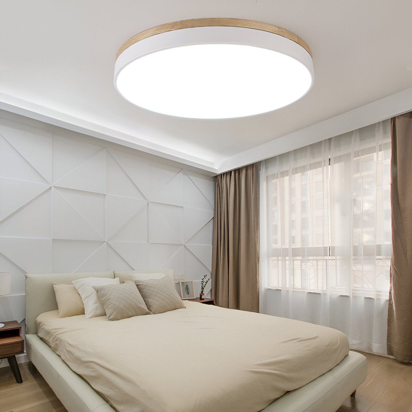 Plafondlamp Scandinavisch Rond LED met Houten Rand en Dimfunctie