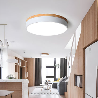 Plafondlamp Scandinavisch Rond LED met Houten Rand en Dimfunctie