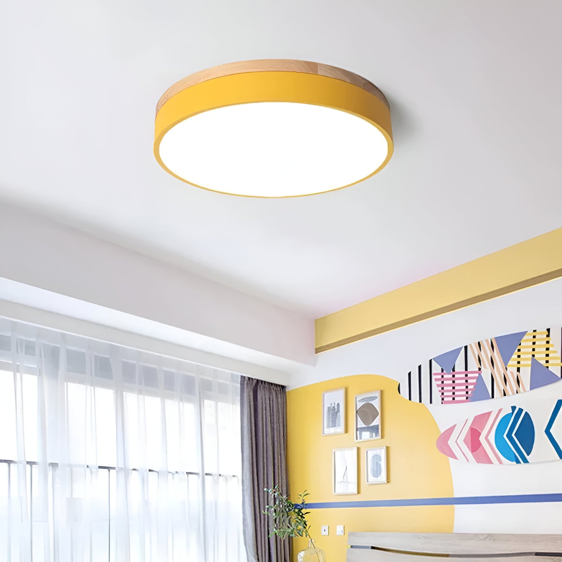 Plafondlamp Scandinavisch Rond LED met Houten Rand en Dimfunctie