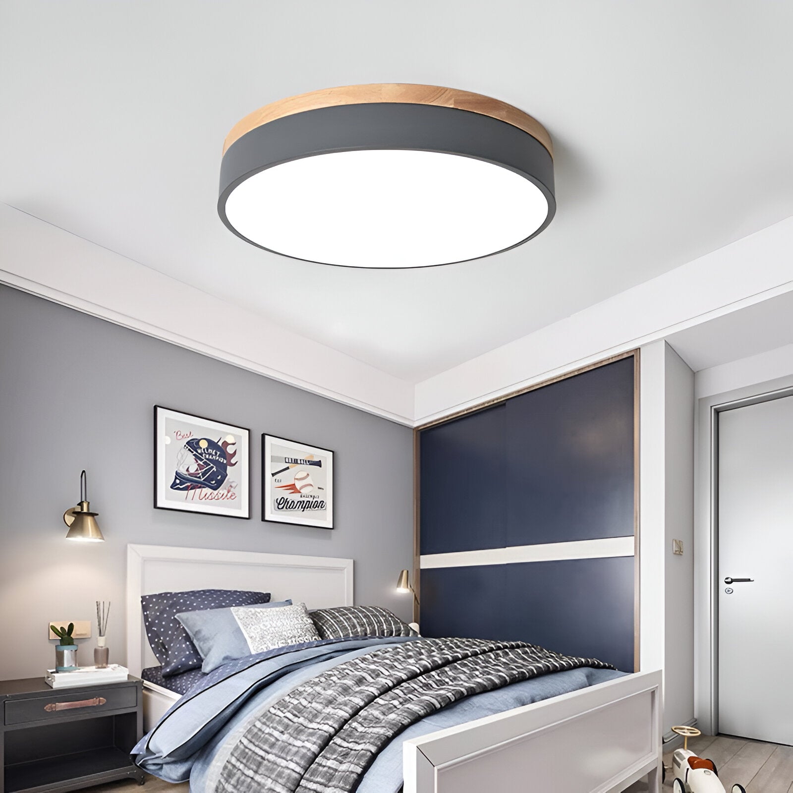 Plafondlamp Scandinavisch Rond LED met Houten Rand en Dimfunctie