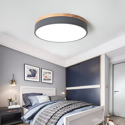 Plafondlamp Scandinavisch Rond LED met Houten Rand en Dimfunctie