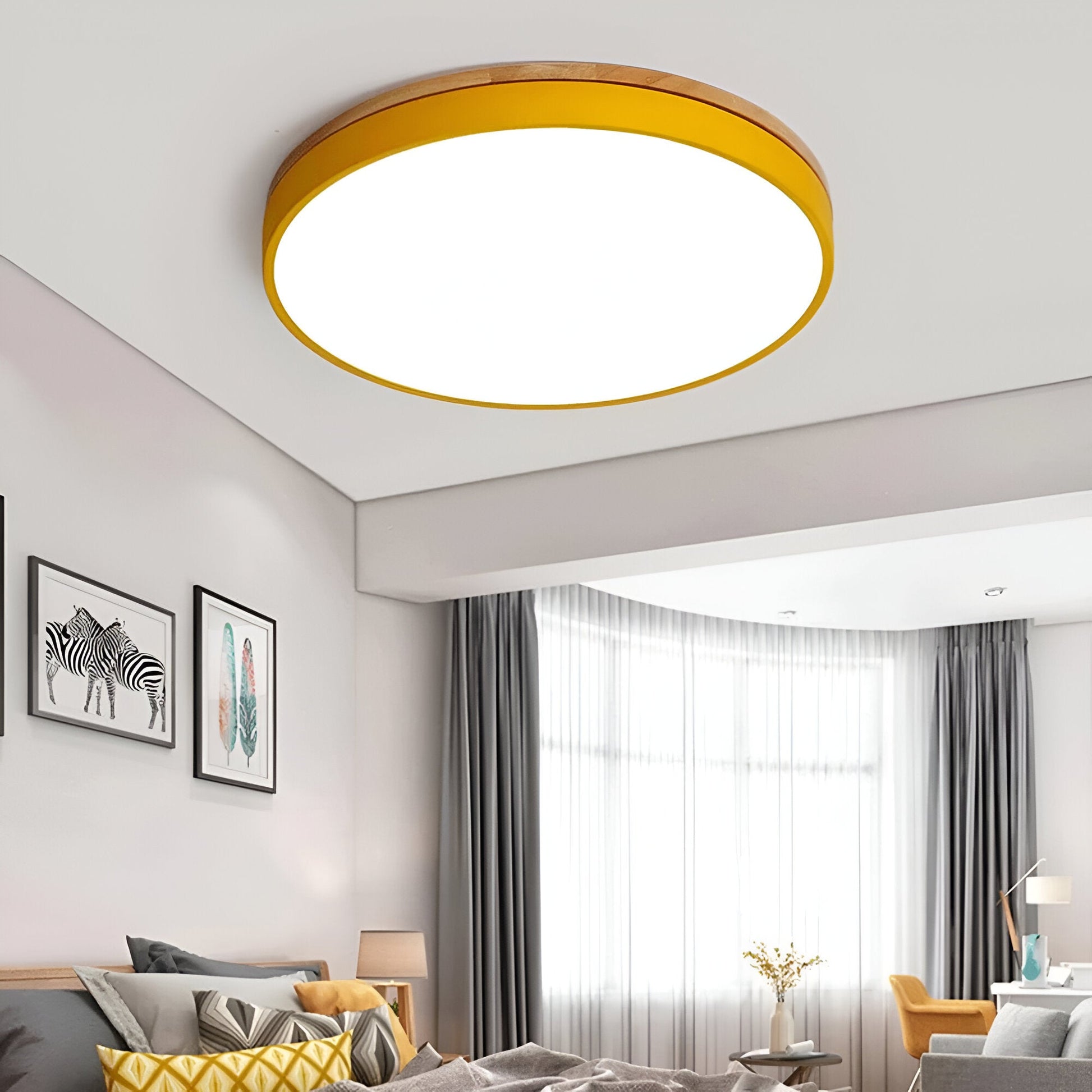 Plafondlamp Scandinavisch Rond LED met Houten Rand en Dimfunctie