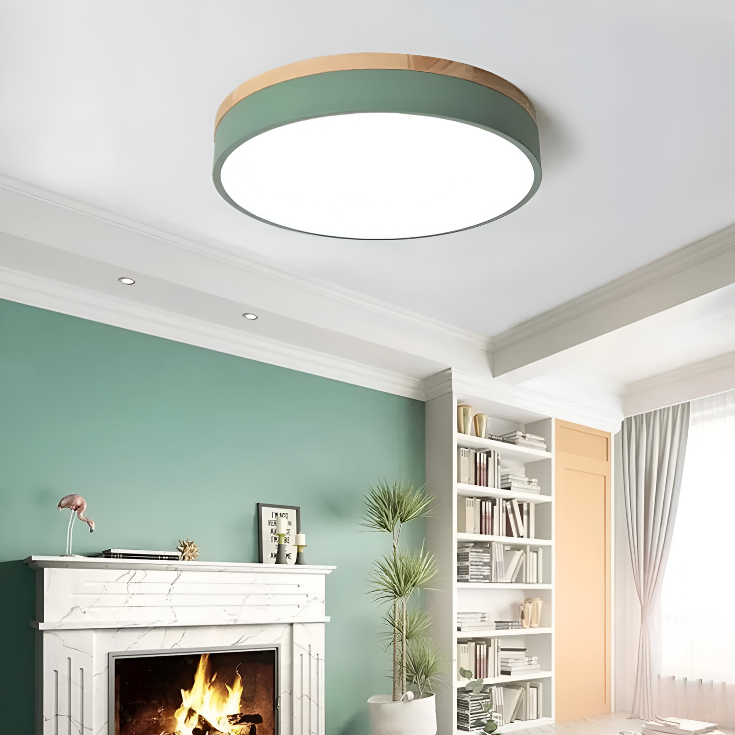 Plafondlamp Scandinavisch Rond LED met Houten Rand en Dimfunctie
