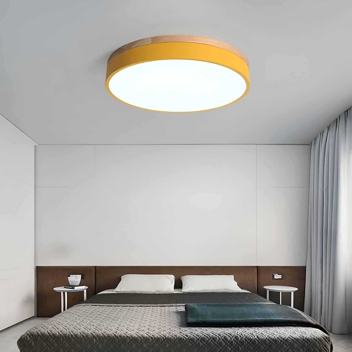 Plafondlamp Scandinavisch Rond LED met Houten Rand en Dimfunctie