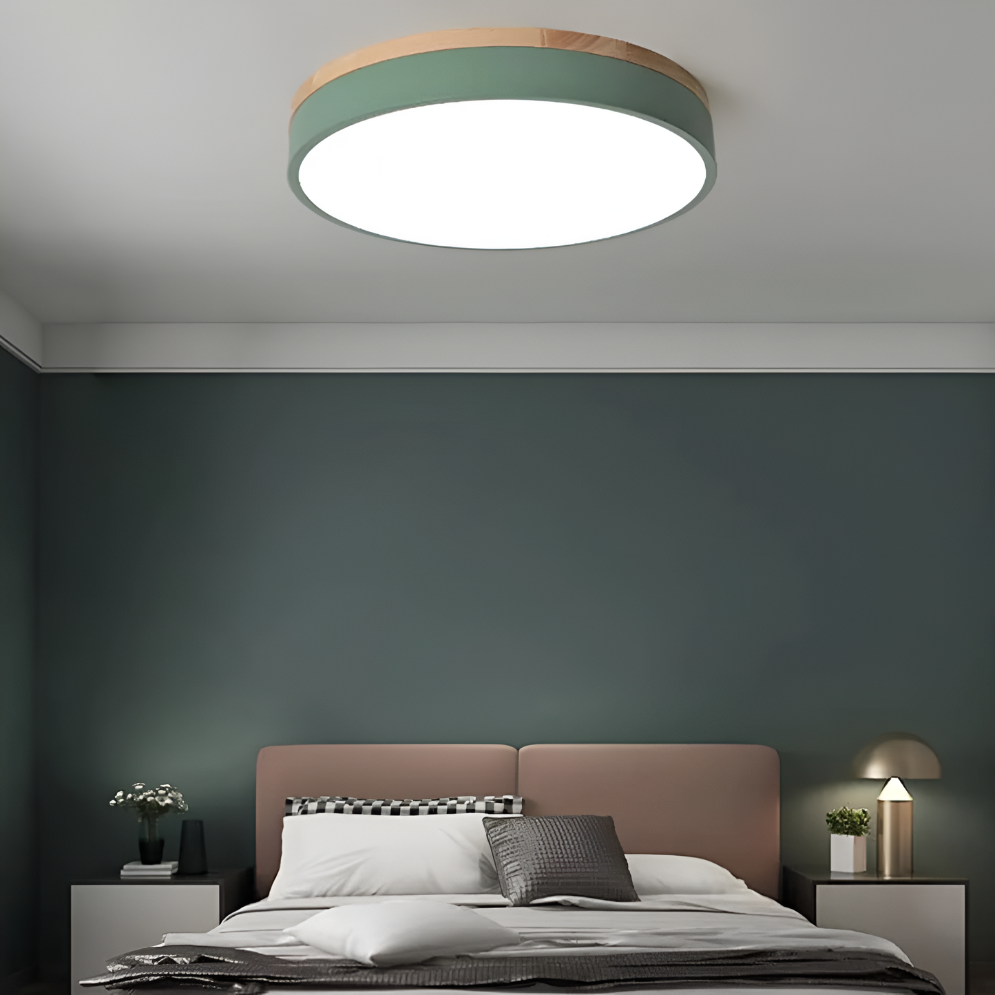 Plafondlamp Scandinavisch Rond LED met Houten Rand en Dimfunctie
