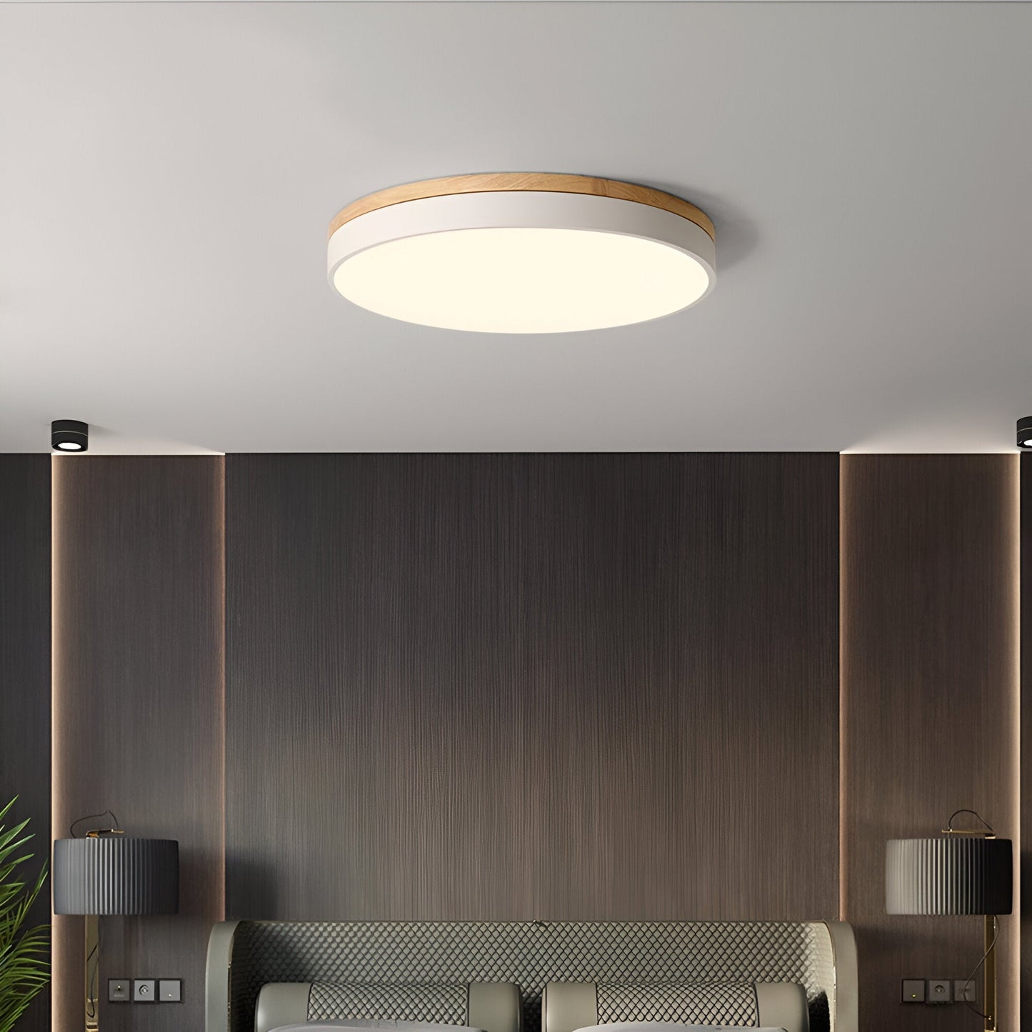 Plafondlamp Scandinavisch Rond LED met Houten Rand en Dimfunctie