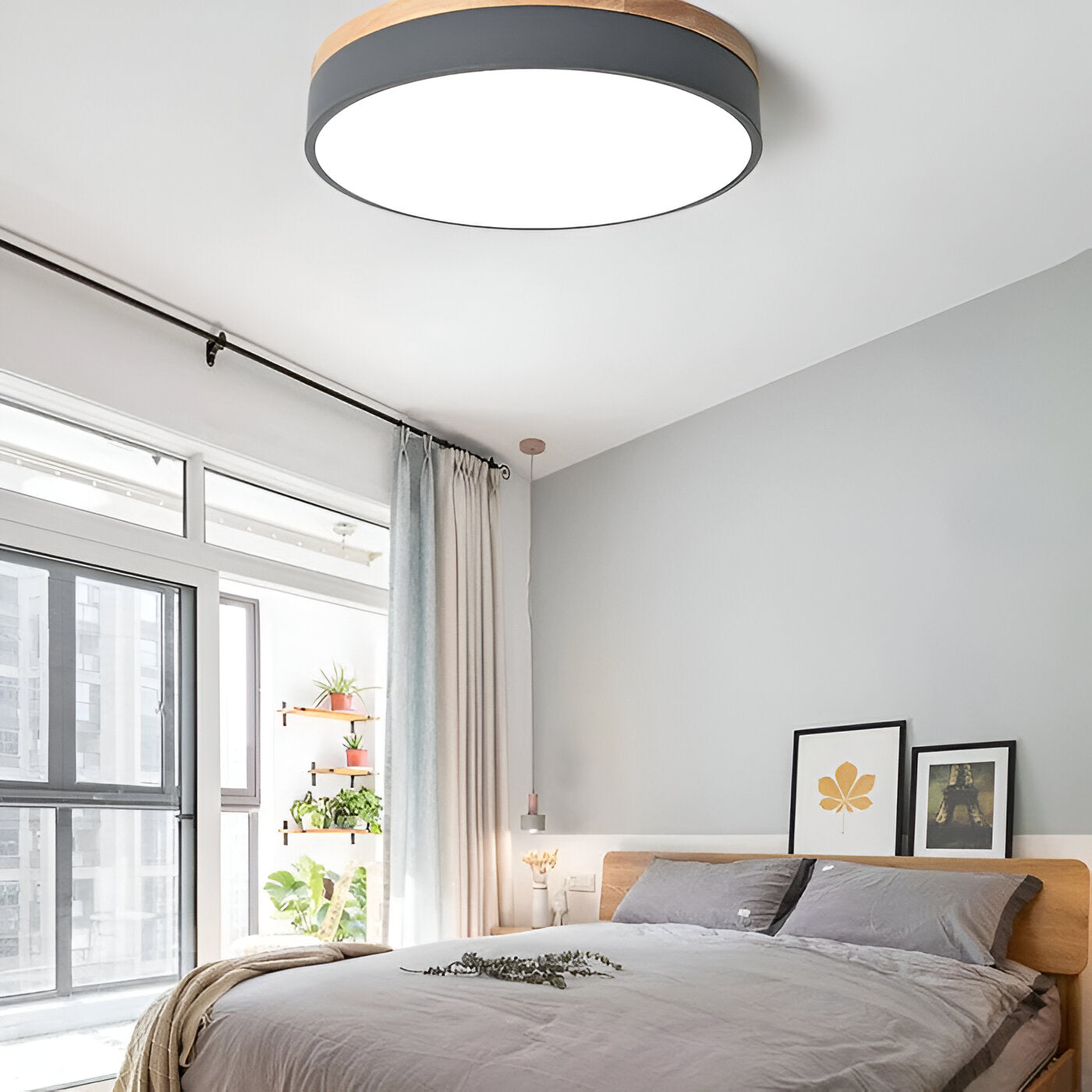 Plafondlamp Scandinavisch Rond LED met Houten Rand en Dimfunctie