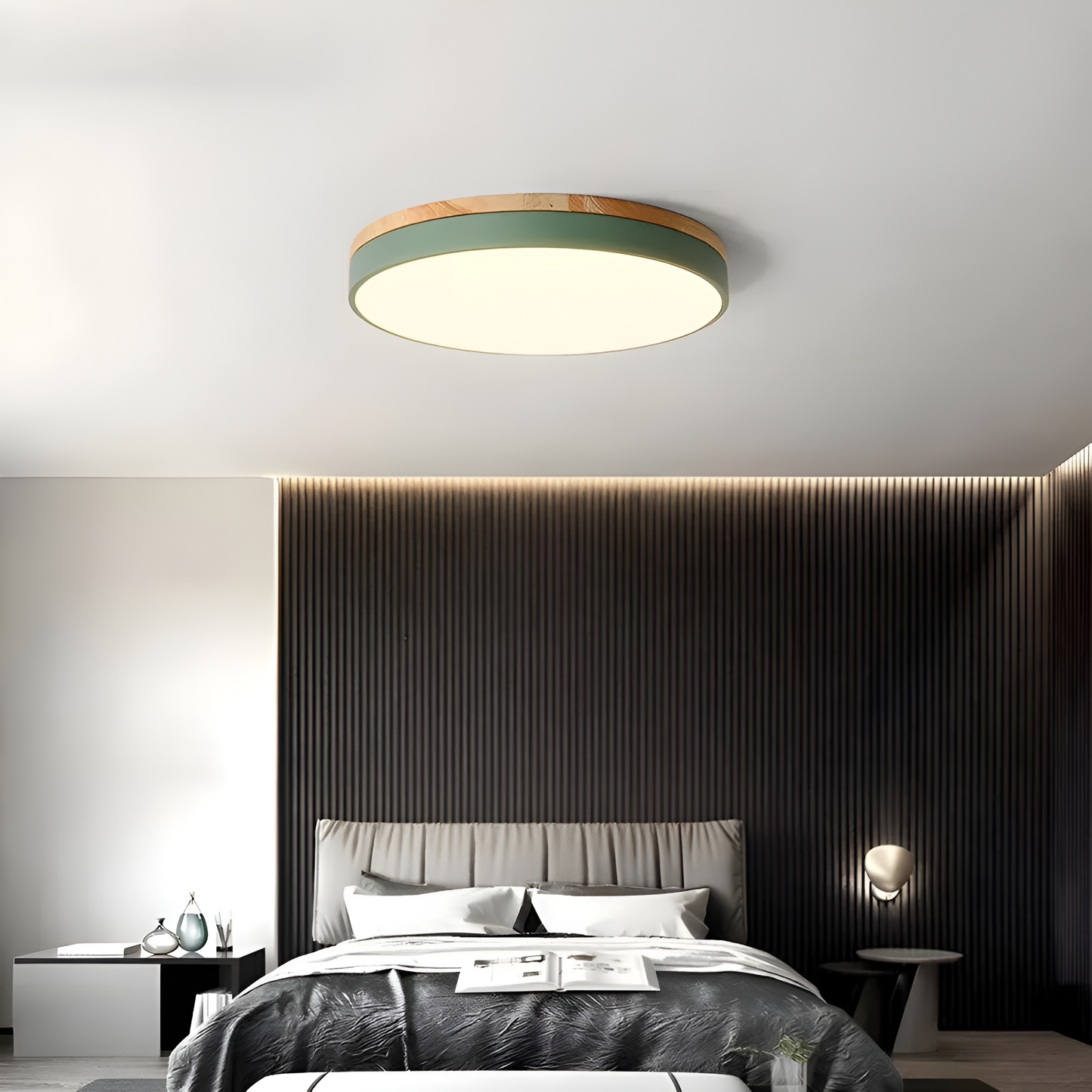 Plafondlamp Scandinavisch Rond LED met Houten Rand en Dimfunctie