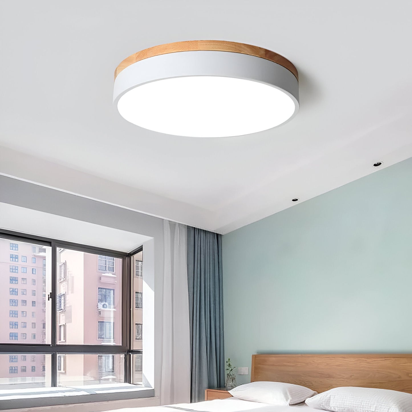Plafondlamp Scandinavisch Rond LED met Houten Rand en Dimfunctie