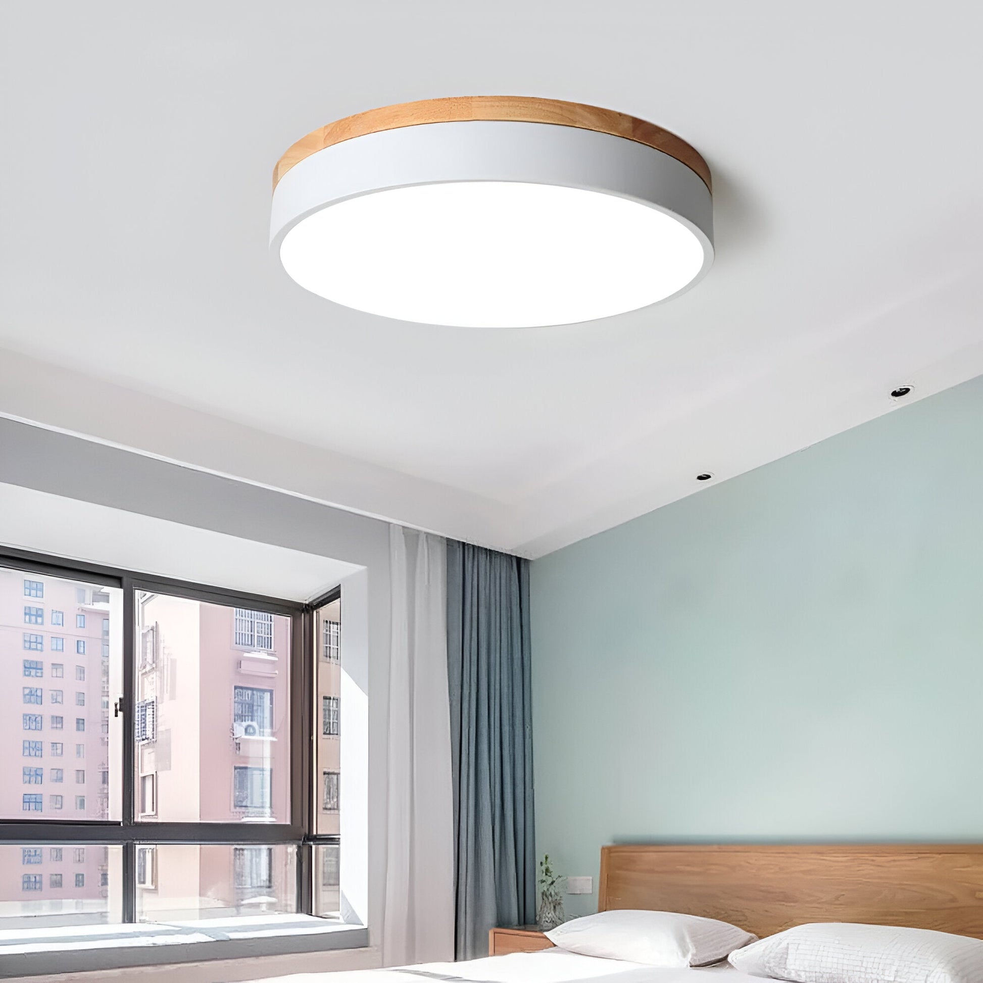 Plafondlamp Scandinavisch Rond LED met Houten Rand en Dimfunctie