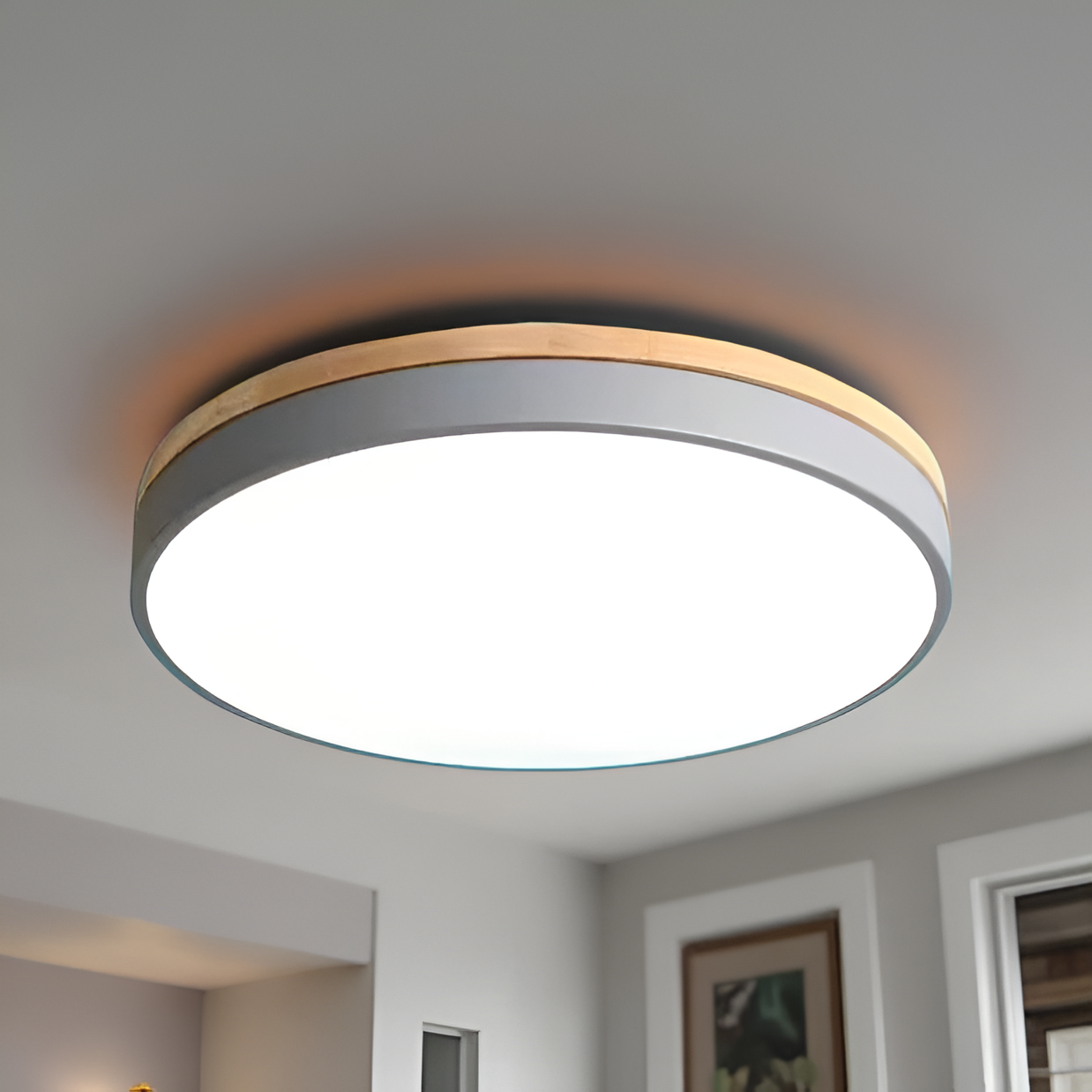 Plafondlamp Scandinavisch Rond LED met Houten Rand en Dimfunctie