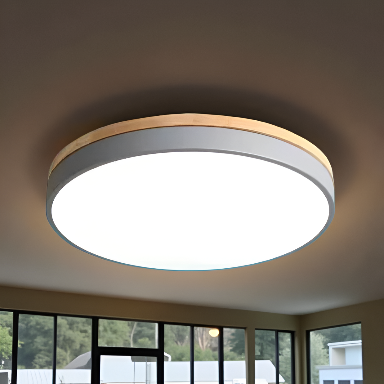 Plafondlamp Scandinavisch Rond LED met Houten Rand en Dimfunctie