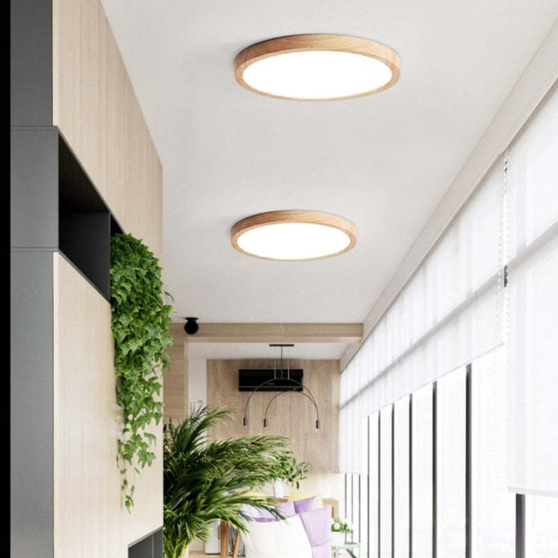 Plafondlamp Scandinavisch Rond met Houten Rand en Geïntegreerde LED