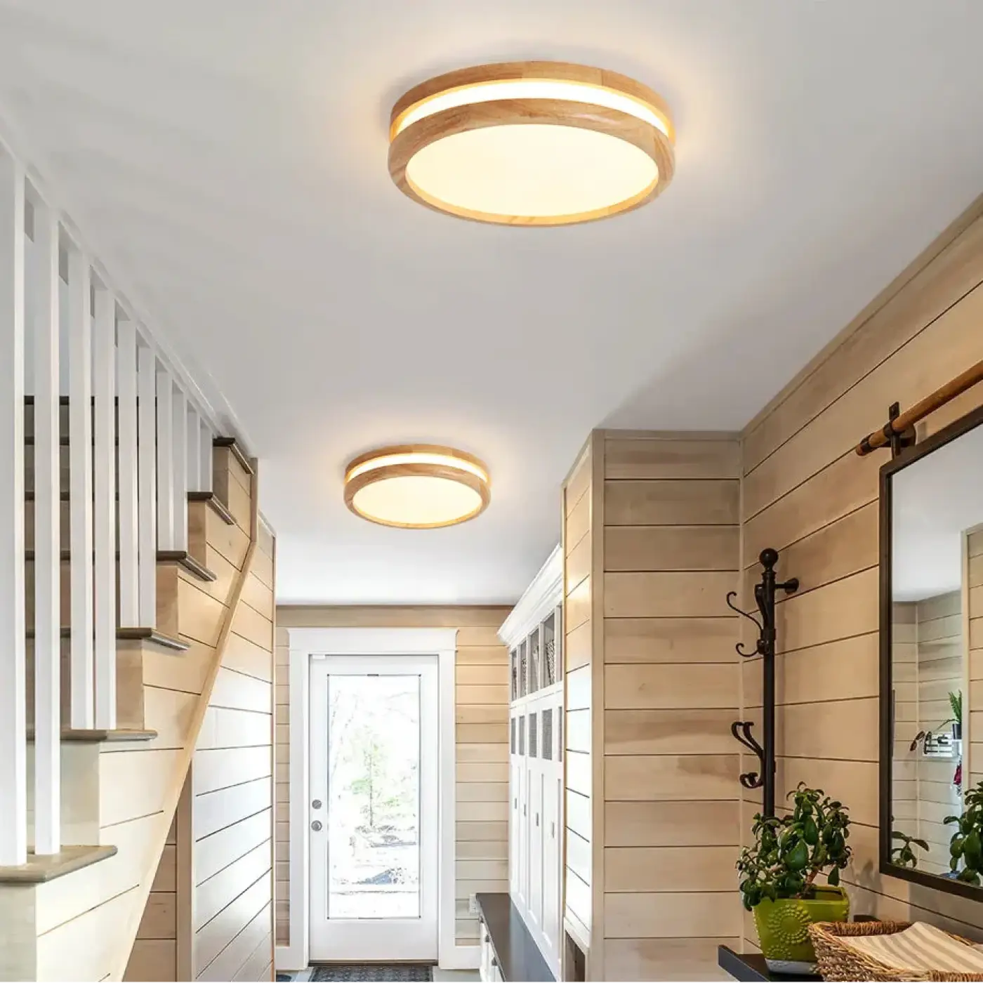 Plafondlamp Scandinavisch Rond met Houten Rand en Geïntegreerde LED