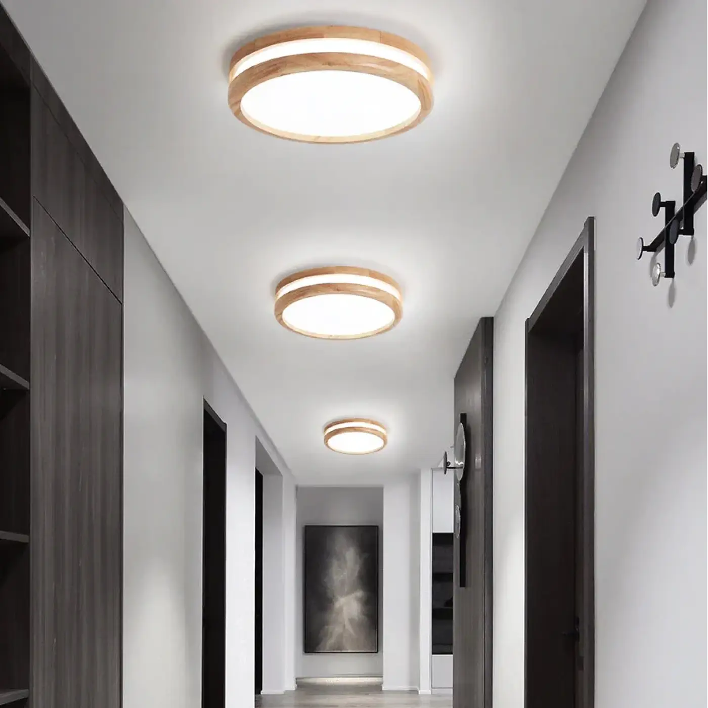 Plafondlamp Scandinavisch Rond met Houten Rand en Geïntegreerde LED