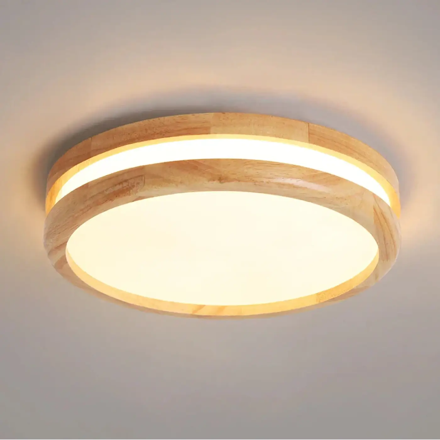Plafondlamp Scandinavisch Rond met Houten Rand en Geïntegreerde LED