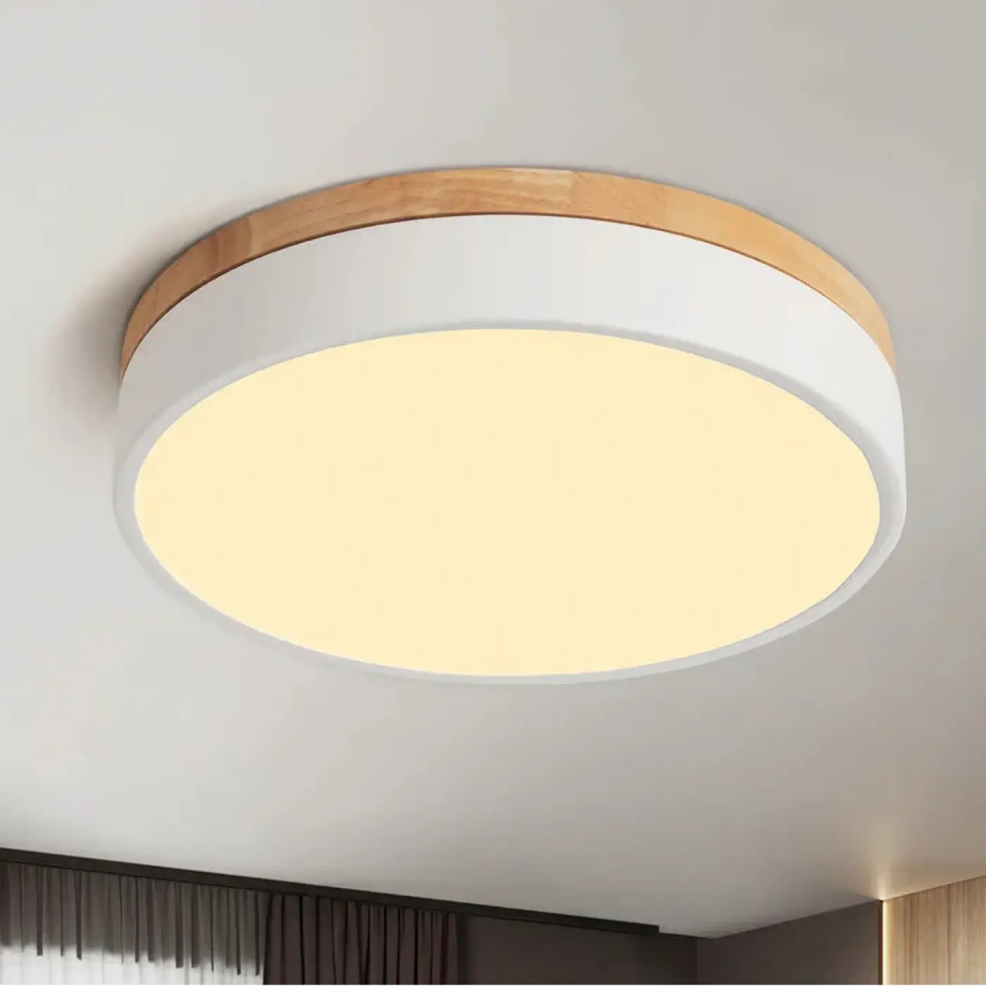 Plafondlamp Scandinavisch Rond met Houten Rand en Geïntegreerde LED