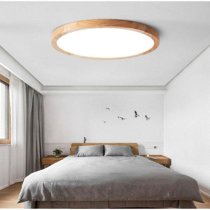 Plafondlamp Scandinavisch Rond met Houten Rand en Geïntegreerde LED