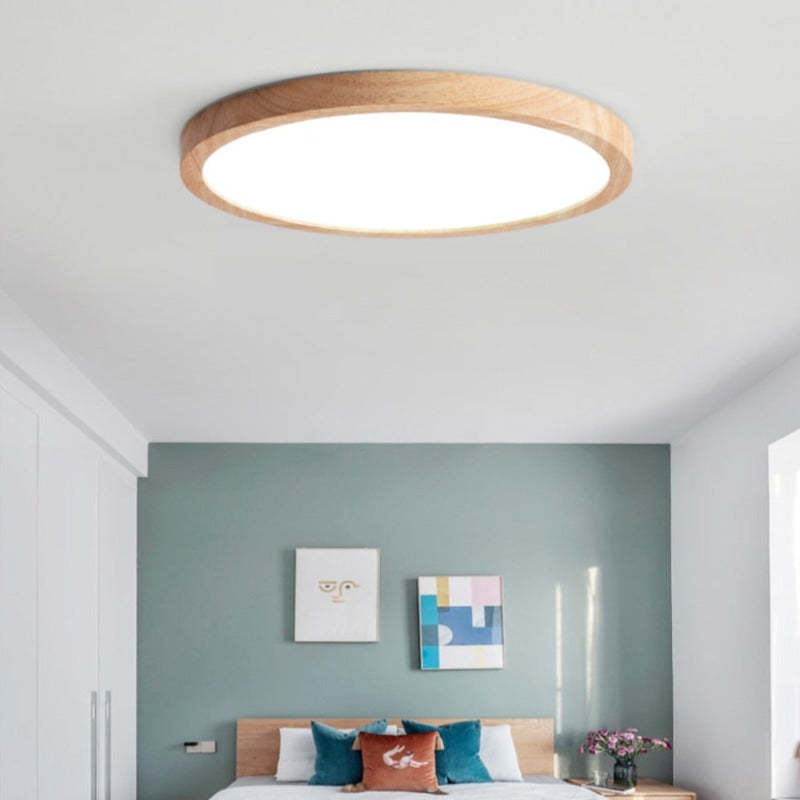 Plafondlamp Scandinavisch Rond met Houten Rand en Geïntegreerde LED