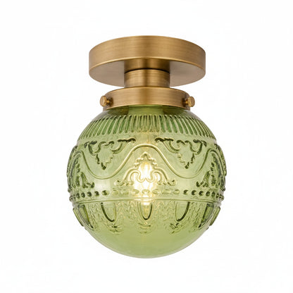 Plafondlamp Vintage met Gegraveerde Glazen Bol en Messing Fitting