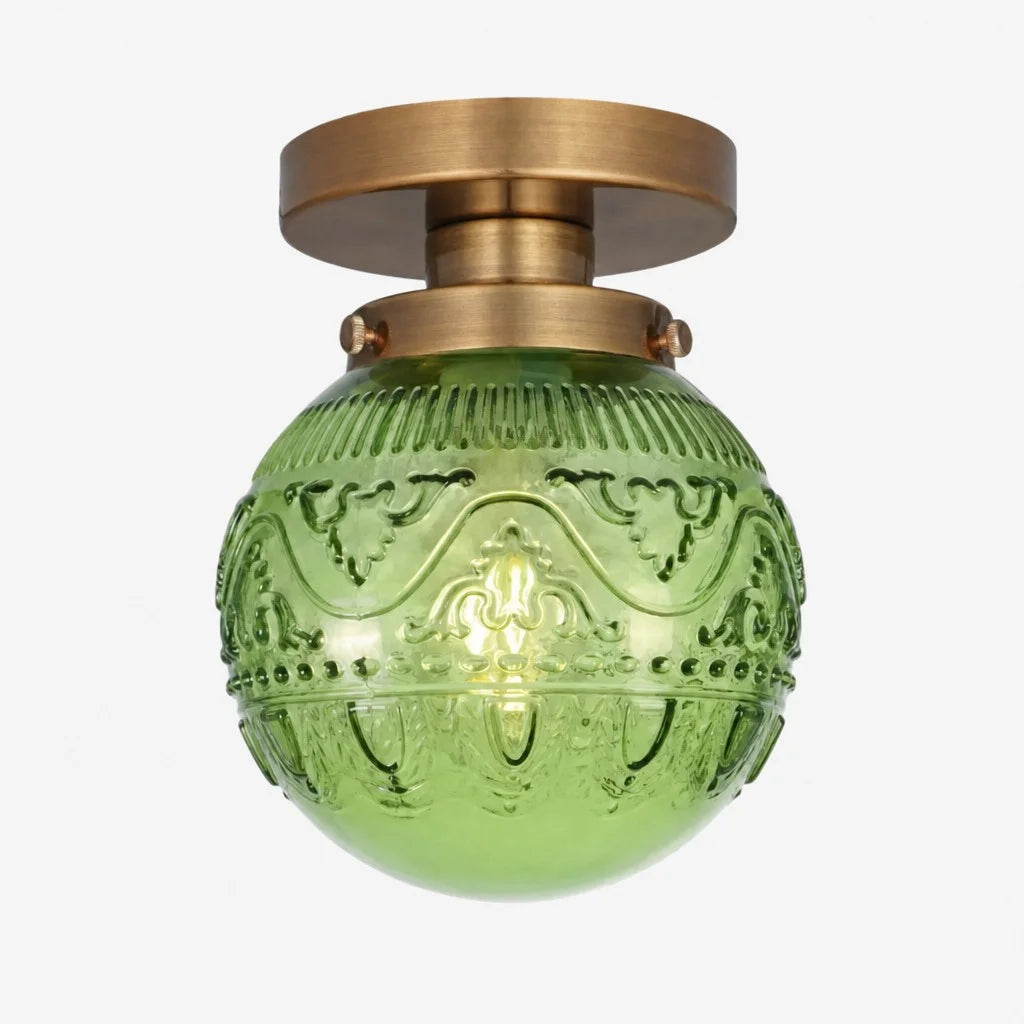Plafondlamp Vintage met Gegraveerde Glazen Bol en Messing Fitting