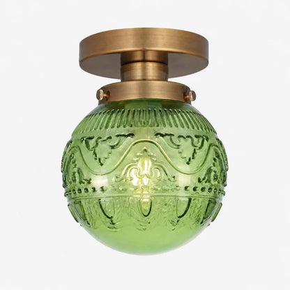 Plafondlamp Vintage met Gegraveerde Glazen Bol en Messing Fitting