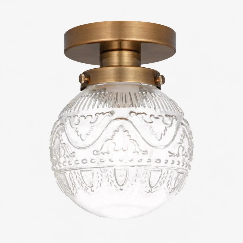 Plafondlamp Vintage met Gegraveerde Glazen Bol en Messing Fitting