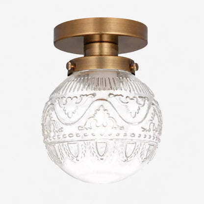 Plafondlamp Vintage met Gegraveerde Glazen Bol en Messing Fitting