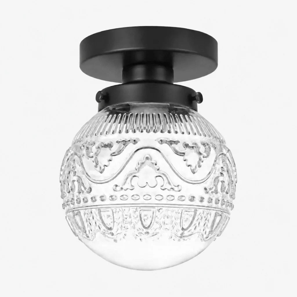 Plafondlamp Vintage met Gegraveerde Glazen Bol en Messing Fitting