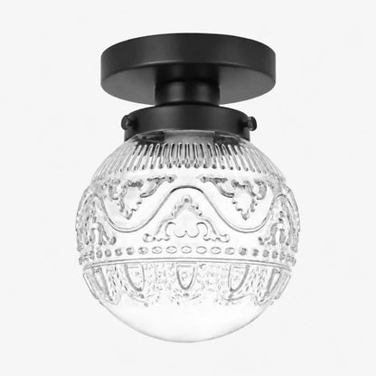 Plafondlamp Vintage met Gegraveerde Glazen Bol en Messing Fitting